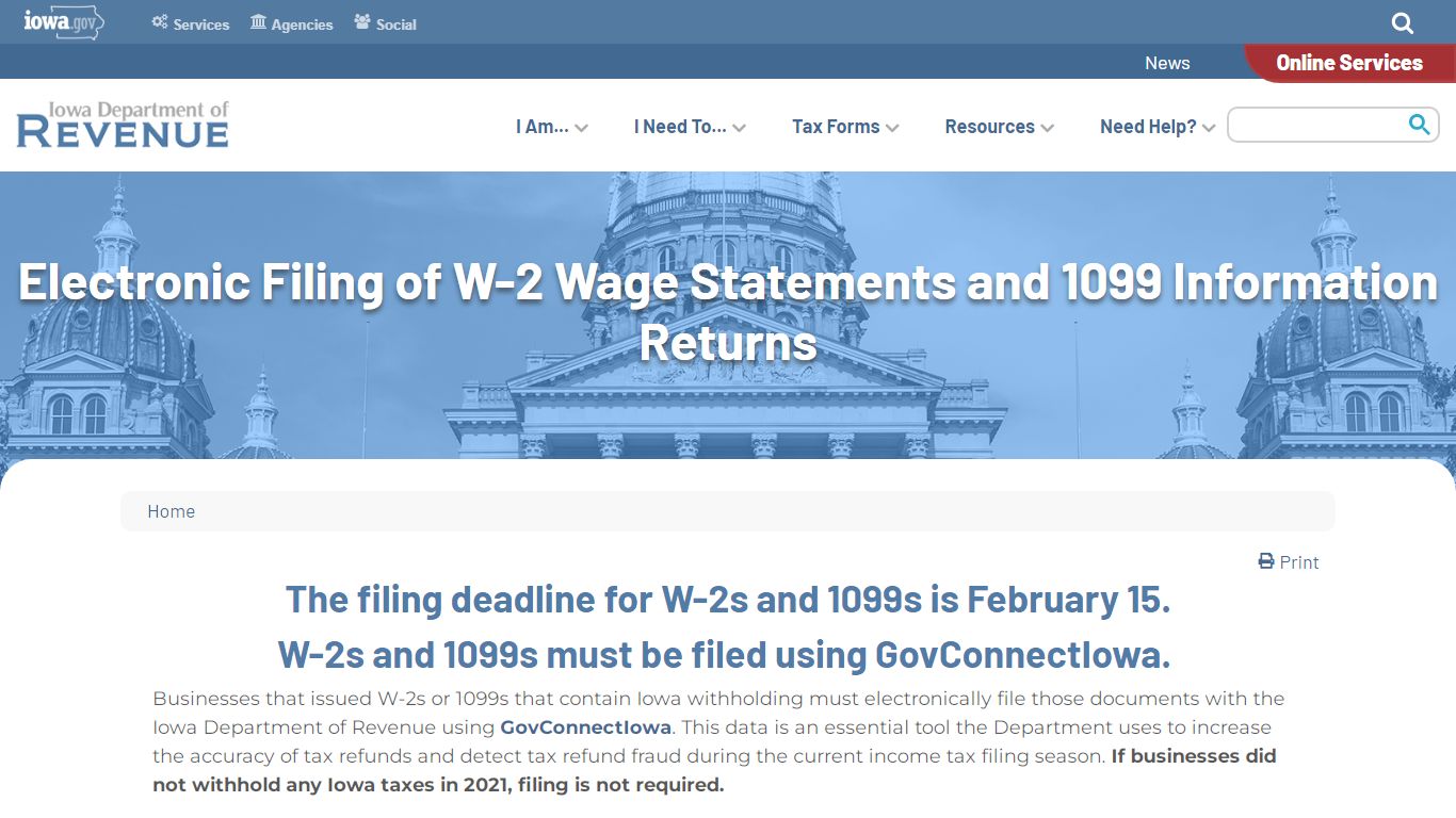 W-2 & 1099 Electronic Filing | Iowa Department of Revenue